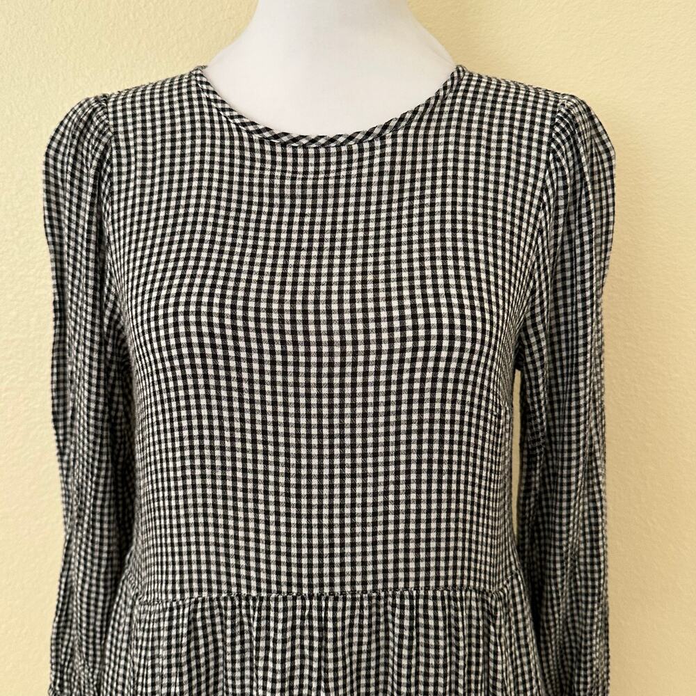 Abercrombie & Fitch Women Black & White Long Sleeves Plaid Mini Dress Size XS - Picture 3 of 7